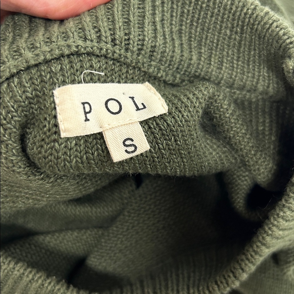 Olive Green Knit Sweater with Pocket POL SIZE small oversized 100% cotton - Picture 6 of 7